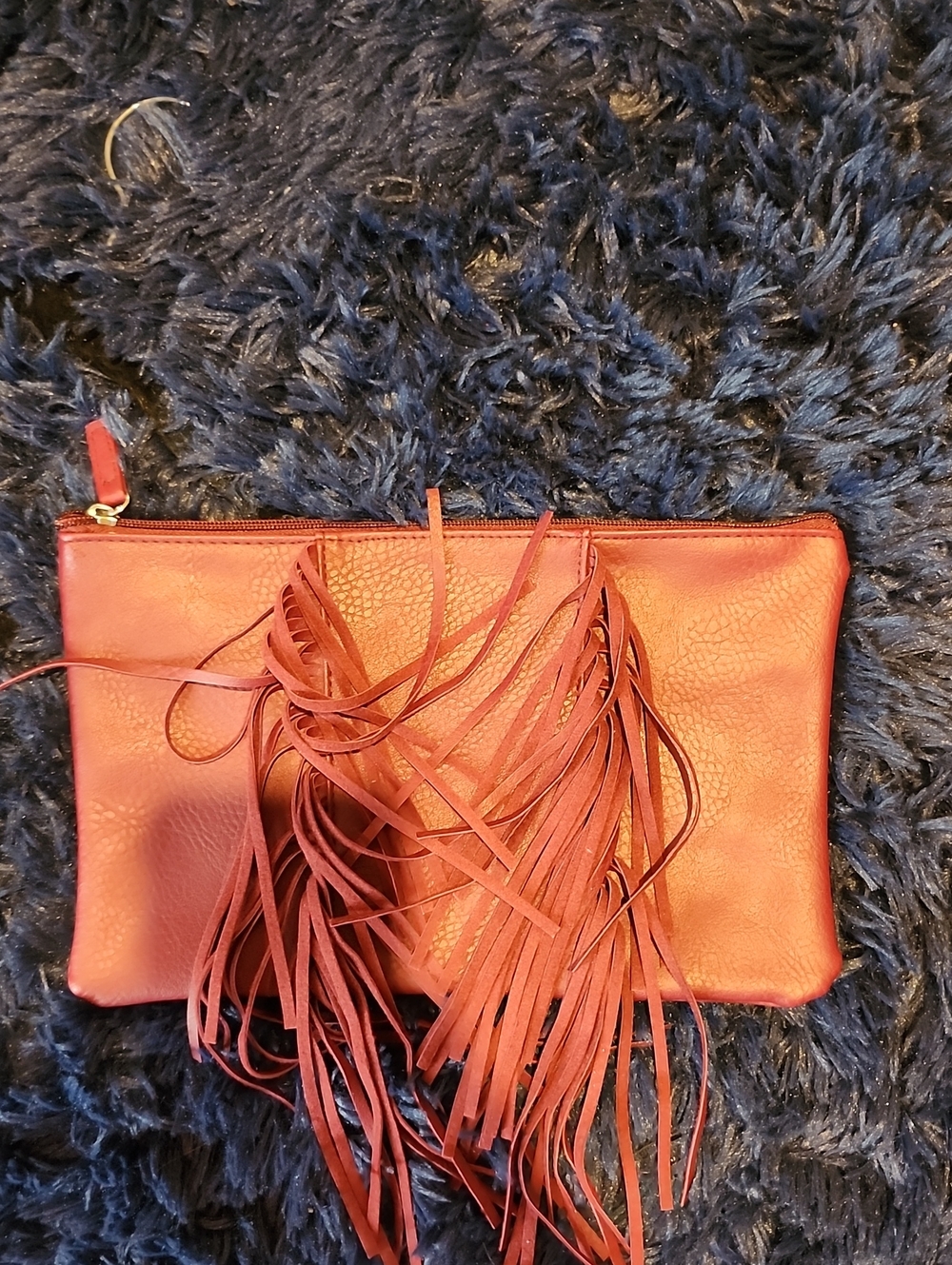 Brand New Fringe Zip Clutch - Red Leatherette